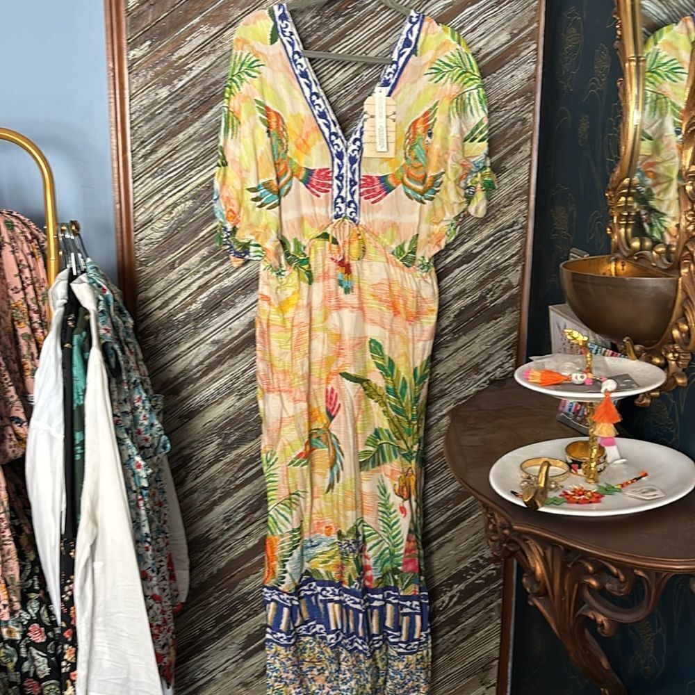 Farm Rio macaw 🦜 paradise puff sleeve maxi dress NWT - Picture 6 of 8